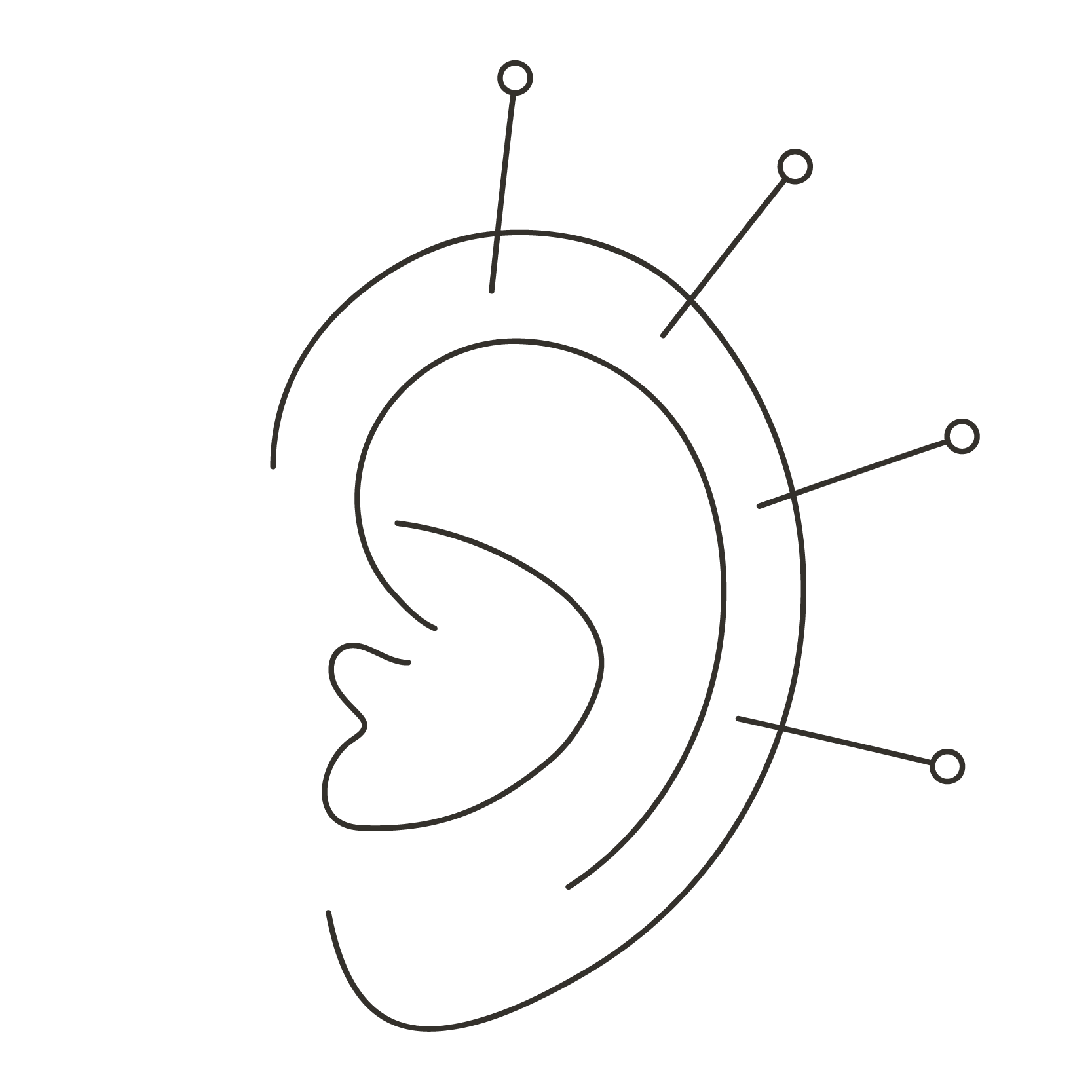 Line drawing of 4 needles on precise points on the ear 
