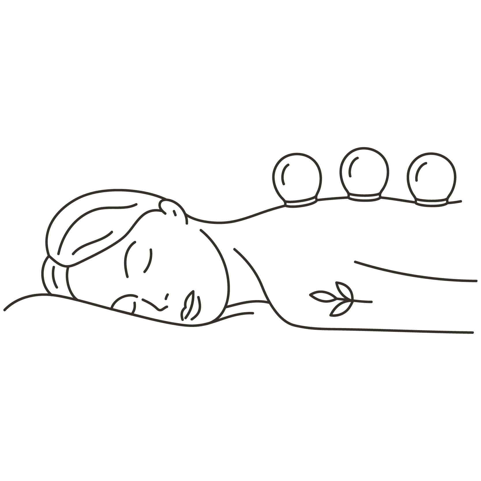 Line drawing representing a person on treatment table with 3 cups on back. 