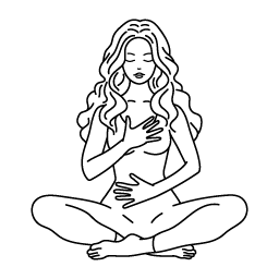 Line drawing of a person sitting in ease. 